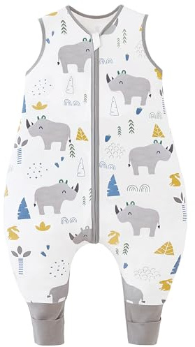 Chilsuessy Baby Schlafsack Mit Beinen 2.5 Tog Winter Unisex Ganzjahres Mit Füßen, Süßes Nashorn, 80cm/Baby Höhe 85-95cm