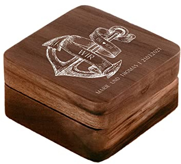 Ringbox Hochzeit | Ringkästchen Holz | Ringschatulle Hochzeit | Ringkiste | Mr & Ms l Standesamt | Aufbewahrung l Trauung l Verlobung (Motiv Anker)