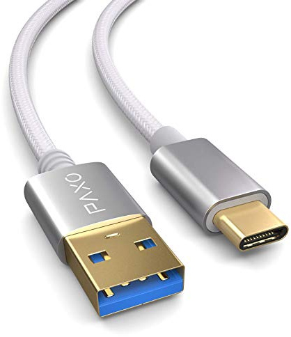 PAXO Cable USB C de 2 m, 10 Gbit/s (1,25 GByte/s), USB 3.2 Gen2 (3.0, 3.1), cable de carga y datos USB tipo C, blanco