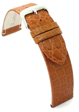 diloy Uhrenarmband Leder Krokoprägung rund P209 | Rindslederarmband für Damen und Herren, klassisch elegant, 2 mm, antiallergisches Futter, Schnellwechsel oder Werkzeug