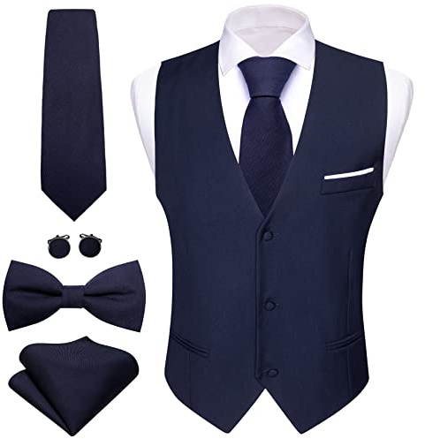 Barry.Wang Mens Formal Suit Waistcoat Business Slim Fit Casual Solid Color Vest Tie Bow Tie Set Wedding Party
