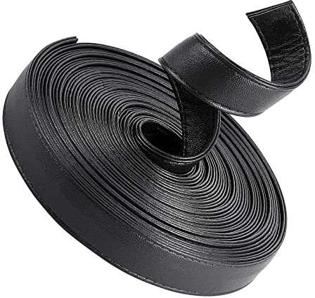 GORGECRAFT 5m Lange Doppelseitige Lederstreifen 20mm Breit Schultertasche Lederriemen Rolle Schwarze Glatte Lederschnur Flache Kordel Heimwerkerarbeiten Griffe Haustierhalsbänder Traktionsseile Gürtel