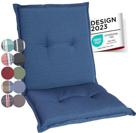 gardisun Gartenstuhlauflagen Niedriglehner I Extra Dicke Sitzauflagen I Made in Europe I Stuhlauflagen für Niederlehner Gartenstuhl I Auflagen mit extra hohem Komfort I 6er Set I Blau