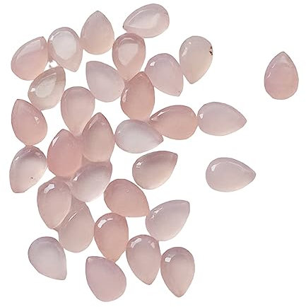 Gems For Jewels Cabochon Pera Di Calcedonio Rosa 7X10 Mm Per Donna, Cabochon Con Fondo Piatto In Calcedonio Rosa Chiaro Con Taglio Rosa, Pietre Preziose Con Taglio Rosa (da 5 Pezzi A 50 Pezzi)