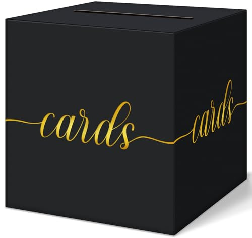 QIKSION Black Graduation Card Box, Gold Foil Gift Card Box for Party Decorations, Wedding Reception, Birthday, Baby & Bridal Shower, Anniversary, Retirement