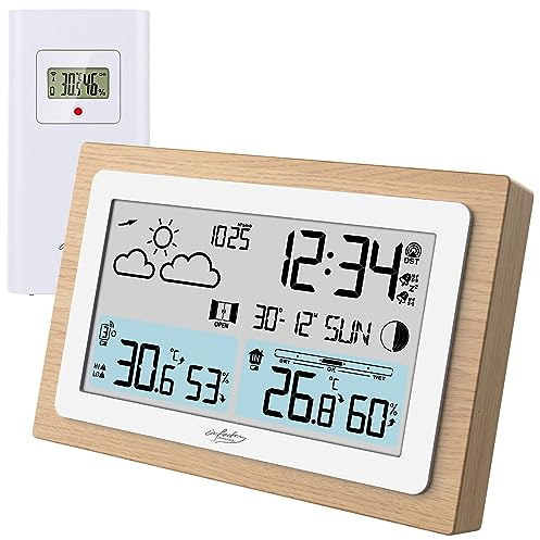 Station météo radio-pilotée FWS-100 avec cadre en bois [infactory]