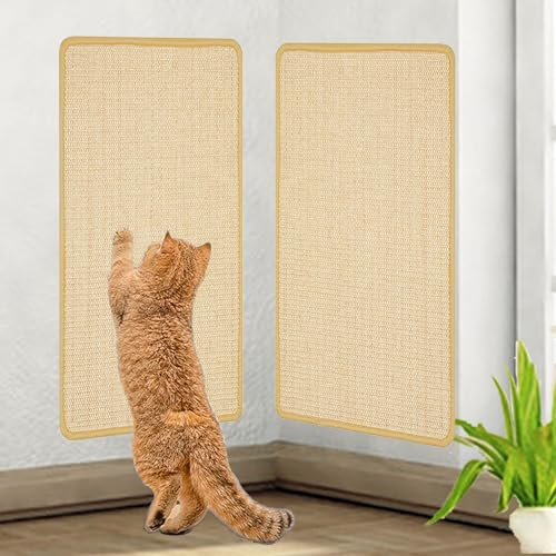 2 Stück Kratzmatte Katze Sisal Katzenkratzmatte, 50 * 25cm Kratzteppich Katze, Sisal Teppich Katzen, Sisalmatte Kratzschutz Sofa Katze Kratzbrett Langlebig Und Leicht Zu Reinigen-Holzfarbe