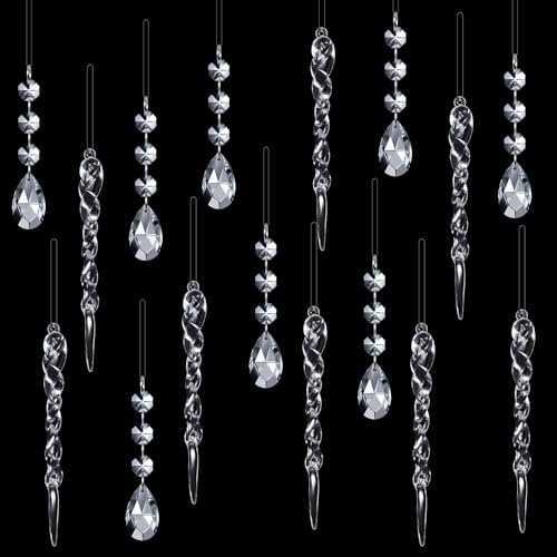 Qunclay 24 Pcs Clear Acrylic Icicle Christmas Tree Ornaments Decorations
