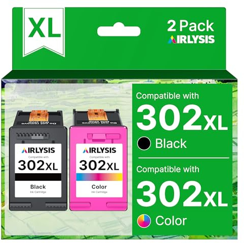 AIRLYSIS 302XL Cartouches d'encre Remplacement pour Cartouche HP 302 XL Noir et Couleur pour HP DeskJet 3639 3630 3632 3636 Envy 4520 4527 4525 4524 OfficeJet 3831 3833 3830 (1 Noir, 1 Tri-Colore)