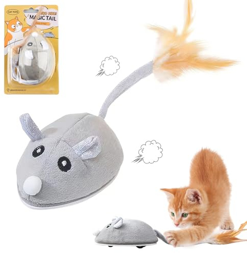 RosyFate Katzenspielzeug Elektrisch, Katzenspielzeug Maus Elektrisch, Interaktives Katzen Spielzeug, Maus für Katzen, Spielmäuse für Katzen Elektrisch, mit Federn USB