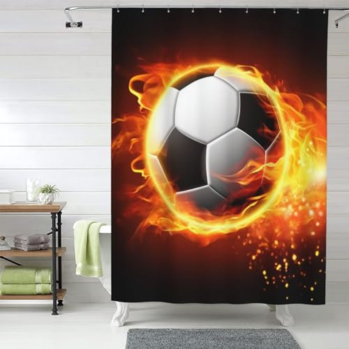 KHiry Duschvorhang mit 12 Haken, wasserdicht, für Badezimmer, Fußball, Flamme, weich, schwer, Badezimmer-Vorhang, Duscheinlage für Badezimmer, Dekoration, Badewanne, 152,4 x 183,9 cm
