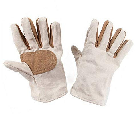 Segeltuch Schweißerhandschuhe, lange Lederstulpen, hitzebeständig, Schweißerschutz, flexibles Leder, hitze- und feuerbeständig, 23cm