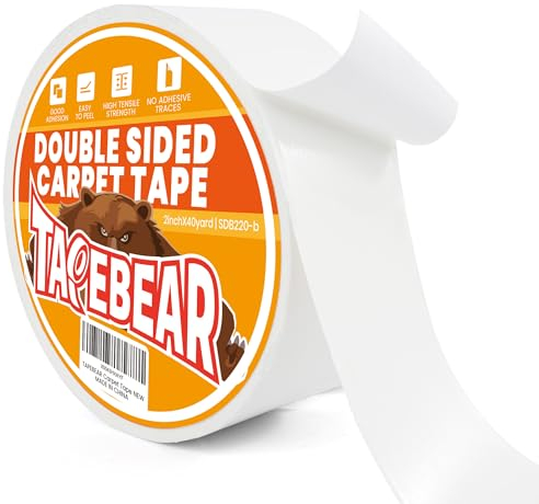 TAPEBEAR Cinta De Doble Cara Extra Fuerte Para Alfombras, Cinta De Instalación Para Moquetas, Removible, Sin Residuos, Cinta Doble Cara Para Alfombras, 50mm x 36m, Blanco