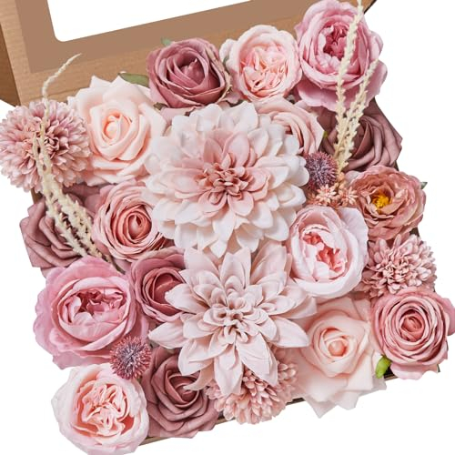 Alecono Künstliche Blumen, altrosa Seidenblumen für selbstgemachte Hochzeitssträuße, Hochzeitstortenblumen für Tischdekoration, Babyparty, Geburtstag, Party, Heimdekorationen