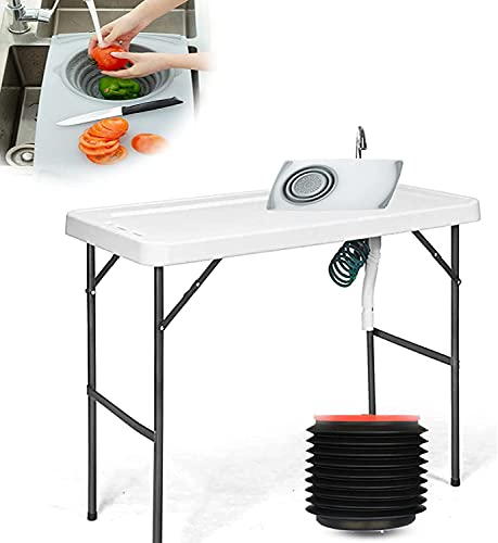 ZENFEKU Tragbarer klappbarer Camping-Spültisch, Waschbecken-Wasserhahn-Design mit klappbarem Schneidebrett, Faltbarer Eimer, Outdoor-Camping-Picknick, Faltbare Spüle