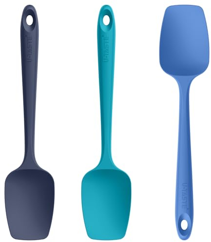 U-Taste Silicone Spoon Spatula Set of 3: 250 ℃ Heat-Resistant Food Grade Flexible Rubber Scraper, Cooking Baking Scraping Mixing Kitchen Utensils for Non Stick Pan/Wok (Multicolors)