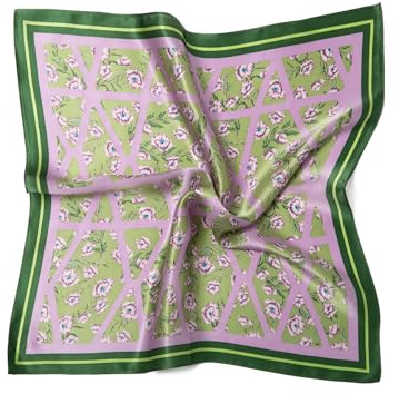 MayTree Seidentuch aus 100% Maulbeer-Seide - Quadratisch Wilde Blumen lila grün 53x53 - Luxuriöses Damen Halstuch - Eleganter Bandana-Schal für Damen - Luxus und Komfort für Erwachsene