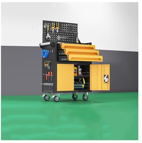 Metal Tool Chest, 3-Drawer Rolling Tool Chest with Wheels, 2 in 1 Tool Cabinet with Locking System for Warehouse, Garage, Workshop(Color:Yellow)