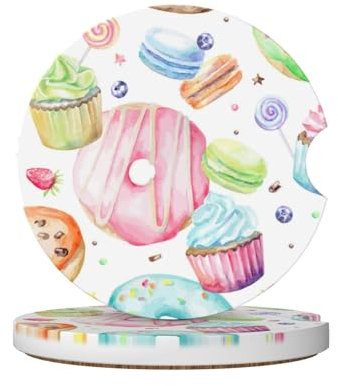 GSGCSBYMLG Cupcakes Ciambelle Muffin Zucchero Stampato Sottobicchieri in Ceramica Auto 2pcs Accessori Interni Auto