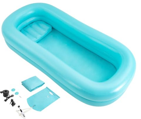 Set di vasca da doccia gonfiabile, semplice sistema doccia a letto, aiuto per il bagno a letto per disabili, anziani, allettati, vasca da bagno pieghevole, doppio strato con sacchetto d'acqua e pompa