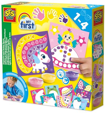 SES Creative 14446 My First Fingerprint Paint Fantasy Figures - Kit de Juego Creativo para niños a Partir de 1 año - Materiales Seguros - CREA Figuras de fantasía con 10 Pinturas de Dedos fáciles de