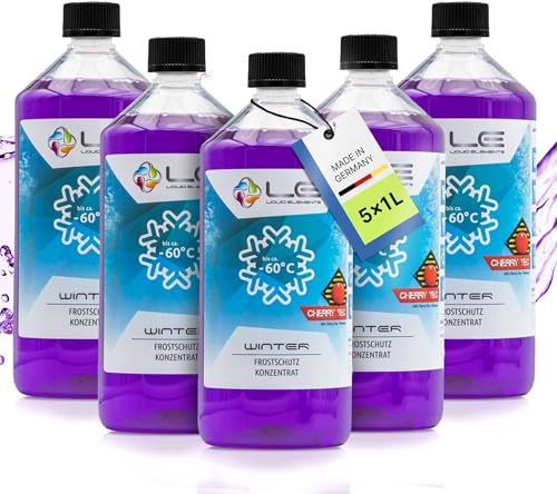 Liquid Elements Winter Frostschutz Konzentrat 5x1L, Cherry Tec | Frostschutzmittel schlierenfrei, wirksam bis -60°C, verhindert Einfrieren der Scheibenwaschanlage