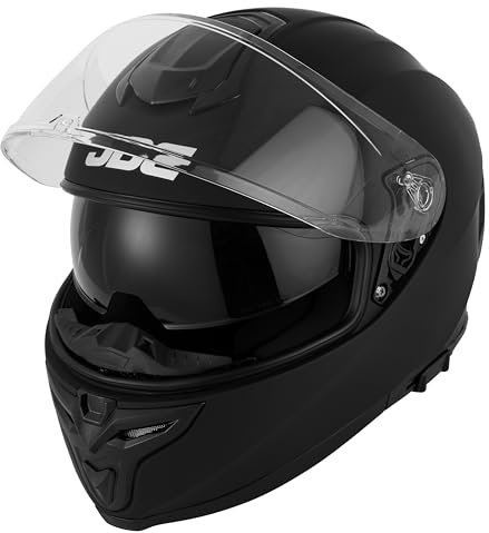 JDC Motorcycle Helmet Full Face - Retractable Double Visor ECE 22.06 - SABRE - Matt Black - L
