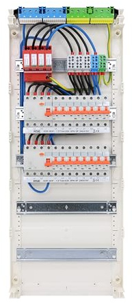 RSE Sous-distribution câblée Boîte à fusibles Encastrée et saillie Boîtier à ossature légère avec Distributeur Hager, En saillie 5 rangées VA60CN, avec protection contre les surtensions