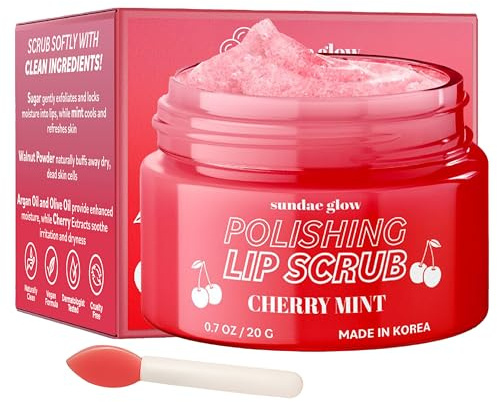 Sundae Glow Lip Scrub with Cherry Mint – Gentle Exfoliation, Deep Hydration & Lip Repair – Softens & Revitalizes Dry Cracked Lips – Dermatologist Tested, Korean Skin Care – Clean Beauty – 1 Pack
