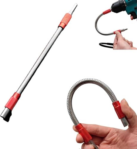 Hexagonal Shank Metal Flex Universal Extension Bit Holder, Flexible Drill Bit Extension, Drill Extension Bit Holder Flexible Drill Extension Screwdriver Bits Drill Attachment (Red-25cm)
