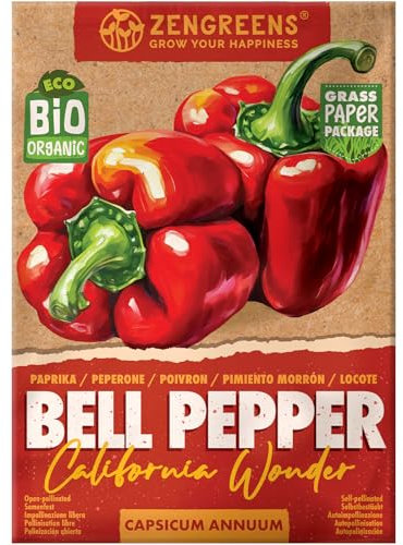 ZenGreens® Semi di peperone biologico - Semi di verdure per la coltivazione in giardino, sul balcone o in un'aiuola rialzata - Sementi di ortaggi - California Wonder