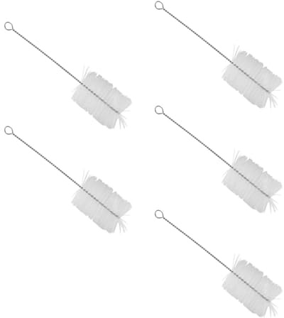 5pcs Small Diameter Flexible Nylon Bristle Brushes Set for Tight Spaces Cleaning Bottles and Cups with Stainless Handle