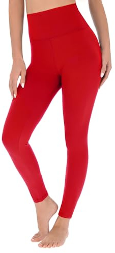 FUTURO FASHION Leggings med hög midja, fjäriliga, mjuka, avslappnade leggings för kvinnor, bekväma, vardagliga, stretchiga icke-genomskinliga leggings för kvinnor, S-XXL, Röd, L/XL