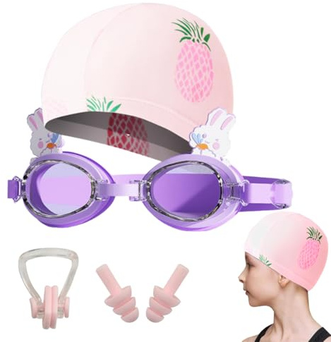 OHREN 1 Pièce Bonnet de Bain pour Enfants et Lunettes de Natation Réglables, Anti-UV, Anti-Buée, Chapeau de Natation Extensible, pour Adolescents, 3-15 Ans [lunette natation enfant]