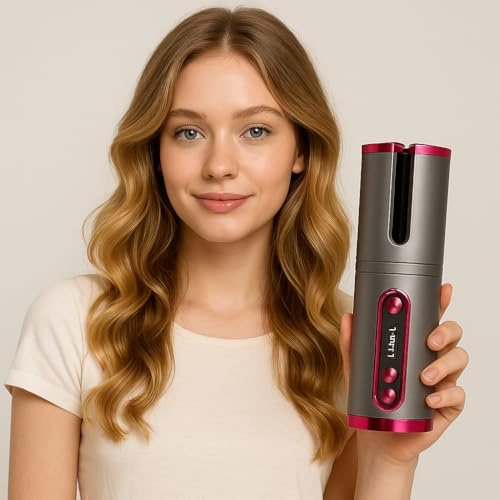 Cordless Curling Iron - Automatic Hair Curlerwith LCD Display & Adjustable Temperature Setting, USB Rechargeable Professional Hair Curler for Long & Short Hair Styling