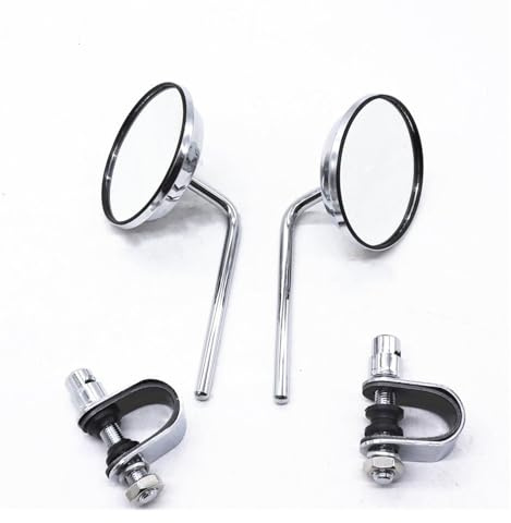 Motorrad Rückspiegel Universal 22mm-25mm 7/8 Lenker Spiegel Motorrad Retro Vintage Runde Rückansicht Edelstahl Spiegel(Chrome)