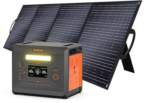 Greenery Powerstation G2500 mit Solarpanel 400W, Solar Generator 2304Wh LiFePO4 AKKU mit 2500W 2X AC Ausgängen (5000W Peak) 230V, UPS,BMS,Stromerzeuger Power Station für Outdoor/Camping/Zuhause