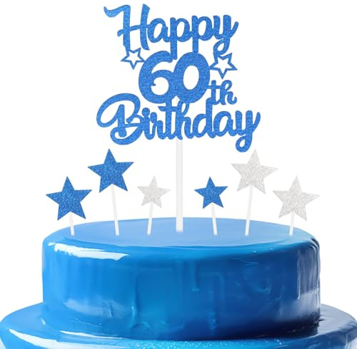 mciskin Royal Blue 60th Birthday Decorations for Men,Personalised Happy 60th Birthday Cupcake Toppers for Cake,Glitter Royal Blue Cake Toppers for Girls Boys Women Men Party Favor Supplies Decor