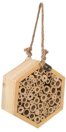 CVUTOVO Outdoor Holz Insektenhaus Sechseckiges Bienenhotel für Garten Hängendes Insektennest Design aus Holz Fördert das Ökologische Gleichgewicht im Außenbereich Langlebig und Zuverlässig