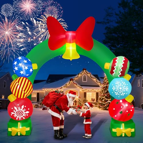 Kalolary 11.4FT Aufblasbare Weihnachtsdekoration mit LED Beleuchtung | Riesen-Kugelbogen, Weihnachtsdekoration, aufblasbar, für Garten, Rasen, Innendekoration