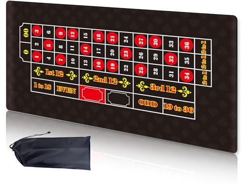 Extguds Roulette-Tischmatte, 90 x 180 cm, wasserdicht und rutschfest, Gummi, Casino-Roulette-Matte mit Aufbewahrungstasche, perfekt für Spieleabende, Party, für Erwachsene