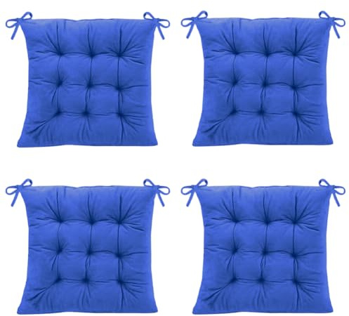 Wapasezyar 4 Stück Stuhlkissen, 40x40cm Sitzkissen Sitzpolster Stuhl Sitzkissen Gefüllt mit Bindebänder, Esszimmerstuhl Sitzauflage Stuhl für Sitzpolster Bürostuhl Indoor Outdoor (Königsblau)
