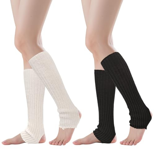 SGQTZDZQ Lot de 2 paires de jambières tricotées pour femme - Jambières de ballet des années 80 - Jambières moelleuses côtelées pour filles, enfants, femmes, accessoires de vêtements pour yoga, danse
