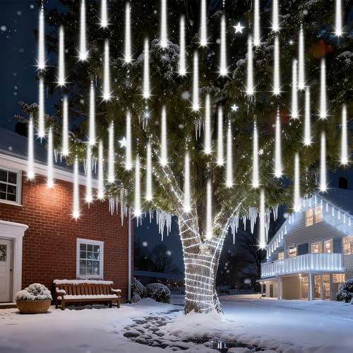 Wudyfei Outdoor Christmas Lights, 10 Tubes 30cm 240 Led Meteor Shower Lights, Icicle Lights Outdoor for Xmas Tree Decorations, Wedding, Party, Christmas Decorations, Cool White