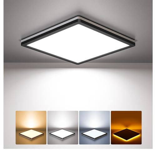 BLNAN Deckenlampe LED Deckenleuchte Flach 18W, 2000K Nachtlicht, Warm Neutral Kalt Weiß 3000K/4000K/5000K, 1800LM Panel Lampe für Schlafzimmer Küche Flur Balkon Keller Büro, Ultradünn 22CM Schwarz