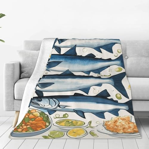 Bluefish - Coperta in pile ultra morbida con stampa alimentare, coperta di lusso, comoda e calda per letto, divano, divano e viaggio