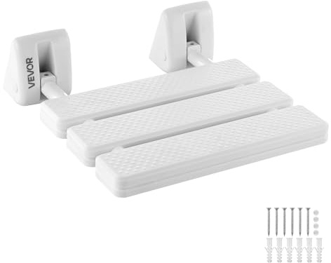 VEVOR Asiento de Ducha Abatible de PP, Silla de Ducha Plegable Montaje en Pared con Marco de Aleación de Aluminio, Taburete de Baño con Capacidad de Carga de 100 kg, para Adultos, Mayores, Blanco
