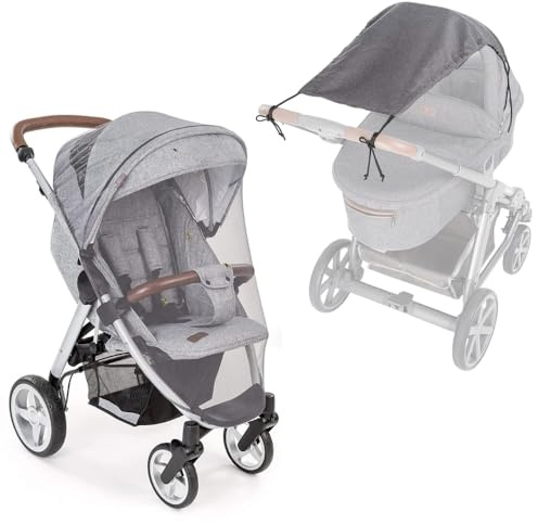 Zamboo Sommer Schutz Set für Kinderwagen & Buggy | Sonnensegel UV-Schutz 50+ & Insektenschutz Mückennetz | Universal - Grau