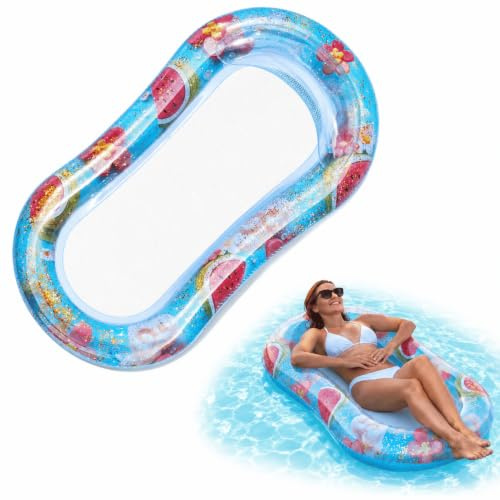 Joyance Matelas Pneumatique Flottant Piscine pour Adultes, 145 x 71 cm Flottant Hamac Gonflable Piscine, Forme de Pastèque avec Appui-Tête et Filet pour Estivales