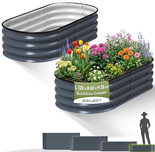 HOFGARTEN Hochbeete für Garten aus Metall 120x60x28 cm, 2er Set, Anthrazit | 8 Kombinationen, bodenoffen, Zn-Al-Mg-Stahl, formstabil & langlebig, hoher Korrosionsschutz, Gemüse- & Kräuterbeet